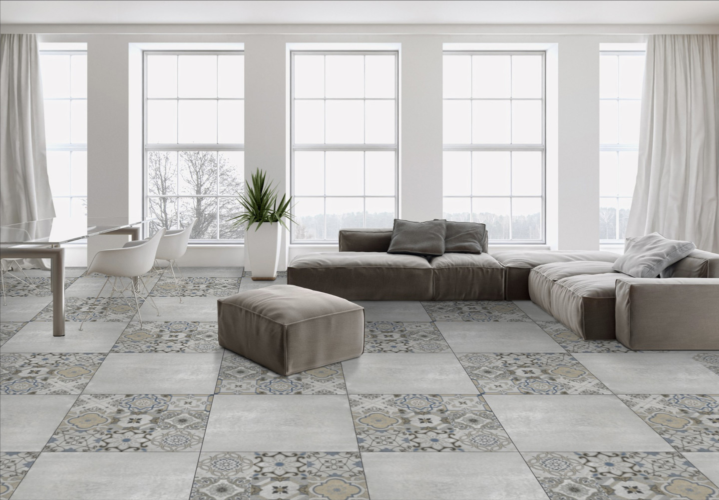 Fliesen SAVANNAH SILVER PATCHWORK (60 × 60 cm), matt