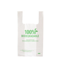 1000 Stück BIO Hemdchentragetaschen mit Motiv "100% Biodegradable" (27+14×48 cm), weiß