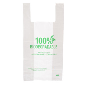 1000 Stück BIO Hemdchentragetaschen mit Motiv "100% Biodegradable" (30+18×60 cm), weiß