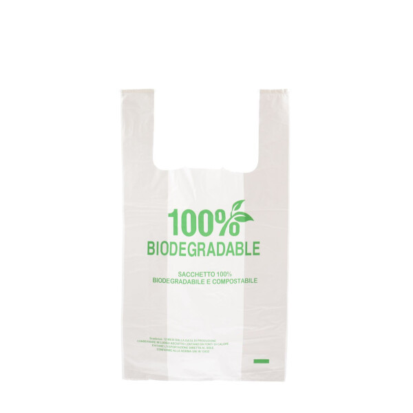1000 Stück BIO Hemdchentragetaschen mit Motiv "100% Biodegradable" (24+12×45 cm), weiß