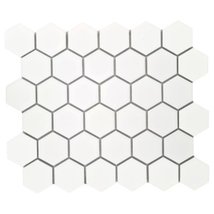 1 Stück (0,089 m²) Mosaik Fliesen WHITE MEDIUM HEXAGONES (27,7 × 32,2 cm), matt
