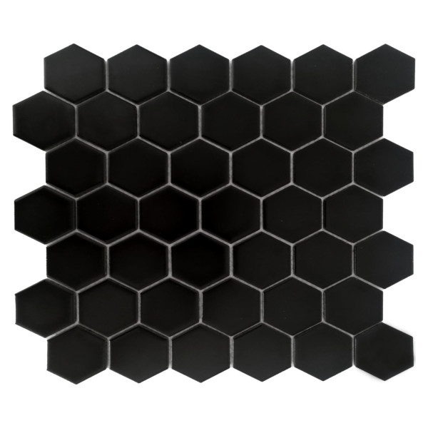 1 Stück (0,089 m²) Mosaik Fliesen BLACK MEDIUM HEXAGONES (27,7 × 32,2 cm), matt