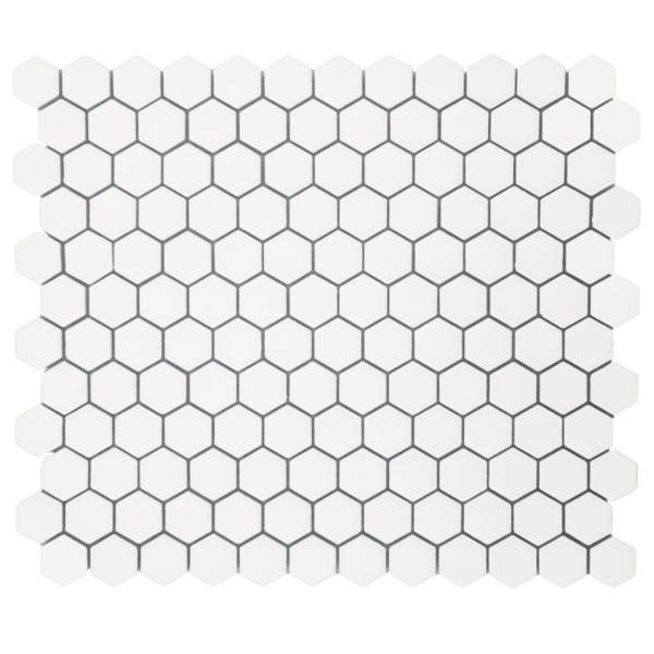 1 Stück (0,075 m²) Mosaik Fliesen WHITE SMALL HEXAGONES (25,5 × 29,5 cm), matt