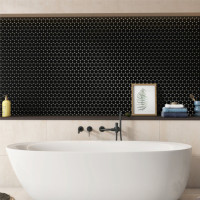 1 Stück (0,091 m²) Mosaik Fliesen BLACK SMALL CIRCLES (31,3 × 29,2 cm), matt