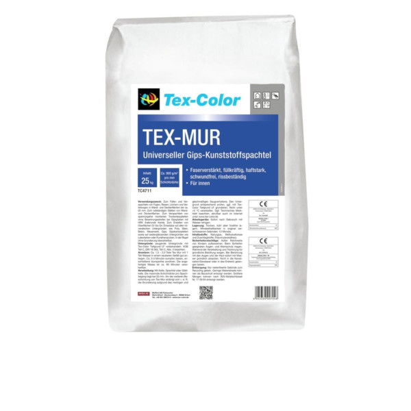 1 Sack Tex-Color Universeller Gips-Kunststoffspachtel TEX-MUR TC4711, faserverstärkt, für innen, 25 kg