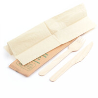 100-500 Stück Bestecksets aus Holz (Messer, Gabel, Serviette) in Papierbeutel