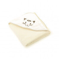 Kapuzenbadetuch für Baby mit Katzenmotiv (90×90 cm), 100% Baumwolle, Oeko Tex®, beige