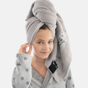 Handtuch für Kinder mit Katzenmotiv (30×50 cm), 100% Baumwolle, Oeko Tex®, grau