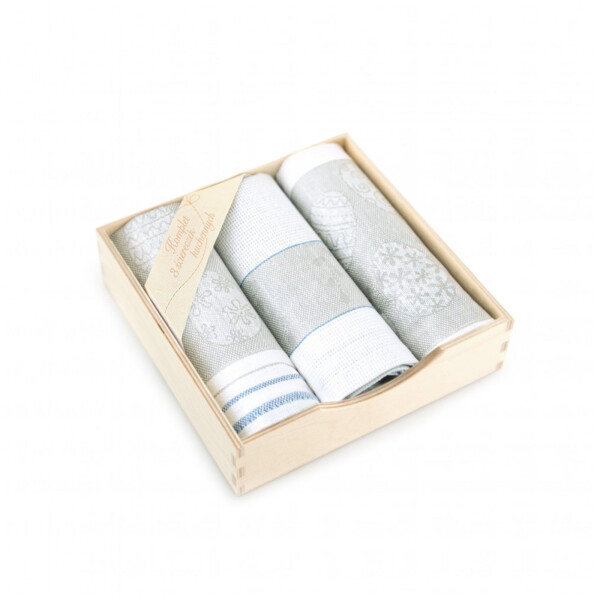Geschirrtücher-Set mit Ostermotiv (3×Geschirrtuch, 50×70 cm), in Holzbox, Baumwolle, weiß/grau