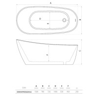 Freistehende Badewanne COMODO 1500, oval (1500×780×720 mm), 250 Liter, glänzend, weiß