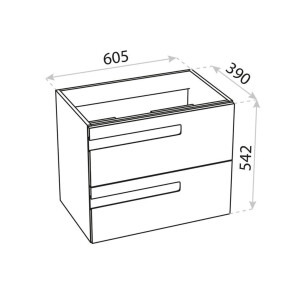 Waschtischunterschrank FLORIDA 600 mit 2 Schubladen, wandhängend (605×390×542 mm), glänzend, weiß