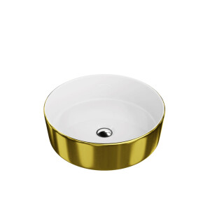 Aufsatzwaschbecken MERIDA GOLD/WHITE, rund  (Ø 37 cm), ohne Überlauf, ohne Hahnlochbohrung, glänzend, gold/weiß