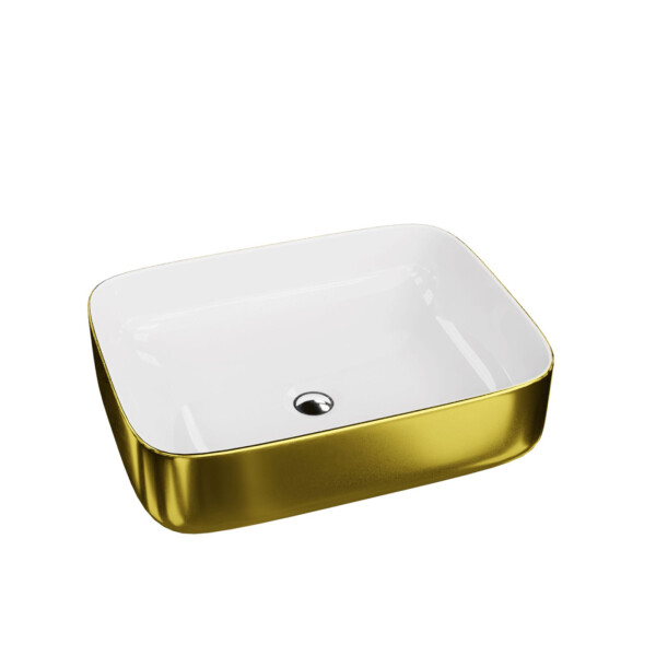 Aufsatzwaschbecken GALERA GOLD/WHITE, rechteckig (505×400×140 mm), ohne Überlauf, ohne Hahnlochbohrung, glänzend, gold/weiß