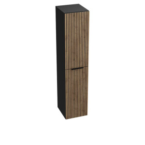 Bad Hochschrank OKLAHOMA WOOD BLACK 300 mit 2 Türen, wandhängend/stehend (250×300×1400 mm), braun/schwarz