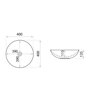 Aufsatzwaschbecken ROSA KOLOR, rund (Ø 40 cm), ohne Hahnloch und Überlauf, glänzend, weiß/schwarz/grau