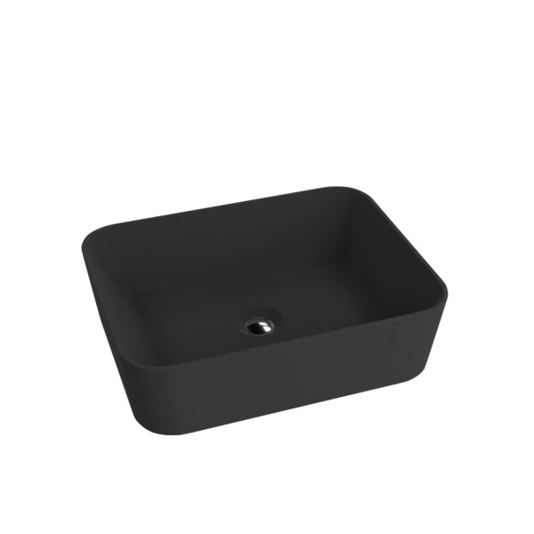 Aufsatzwaschbecken ALEGRANZA BLACK, rechteckig (490×380×135 mm), ohne Überlauf, ohne Hahnlochbohrung, matt, schwarz