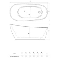 Freistehende Badewanne COMODO 1700, oval (1700×800×720 mm), 270 Liter, glänzend, weiß