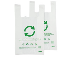 350-1050 Stück Hemdchen-Tragetaschen "100% Recyclable", 50 my (30+18×55 cm), geblockt, weiß