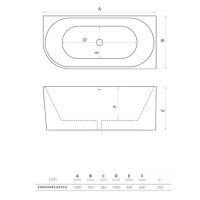 Eck-Badewanne CALDERA 1600 L, Einbau links, ovale Innenform (1600×750×580 mm), 250 Liter, glänzend, weiß