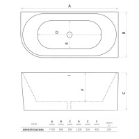 Eck-Badewanne OKLAHOMA 1700 L, Einbau links, ovale Innenform (1700×800×590 mm), 254 Liter, glänzend, weiß