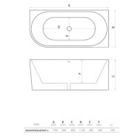 Eck-Badewanne CALDERA 1700 L, Einbau links, ovale Innenform (1700×800×600 mm), 260 Liter, glänzend, weiß