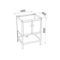 Waschbeckenunterschrank AUSTIN 60 mit 2 Türen, bodenstehend (600×460×850 mm), glas/schwarz