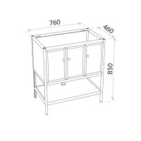 Waschbeckenunterschrank DAKOTA 80 mit 3 Türen, bodenstehend (760×460×850 mm), glas/schwarz